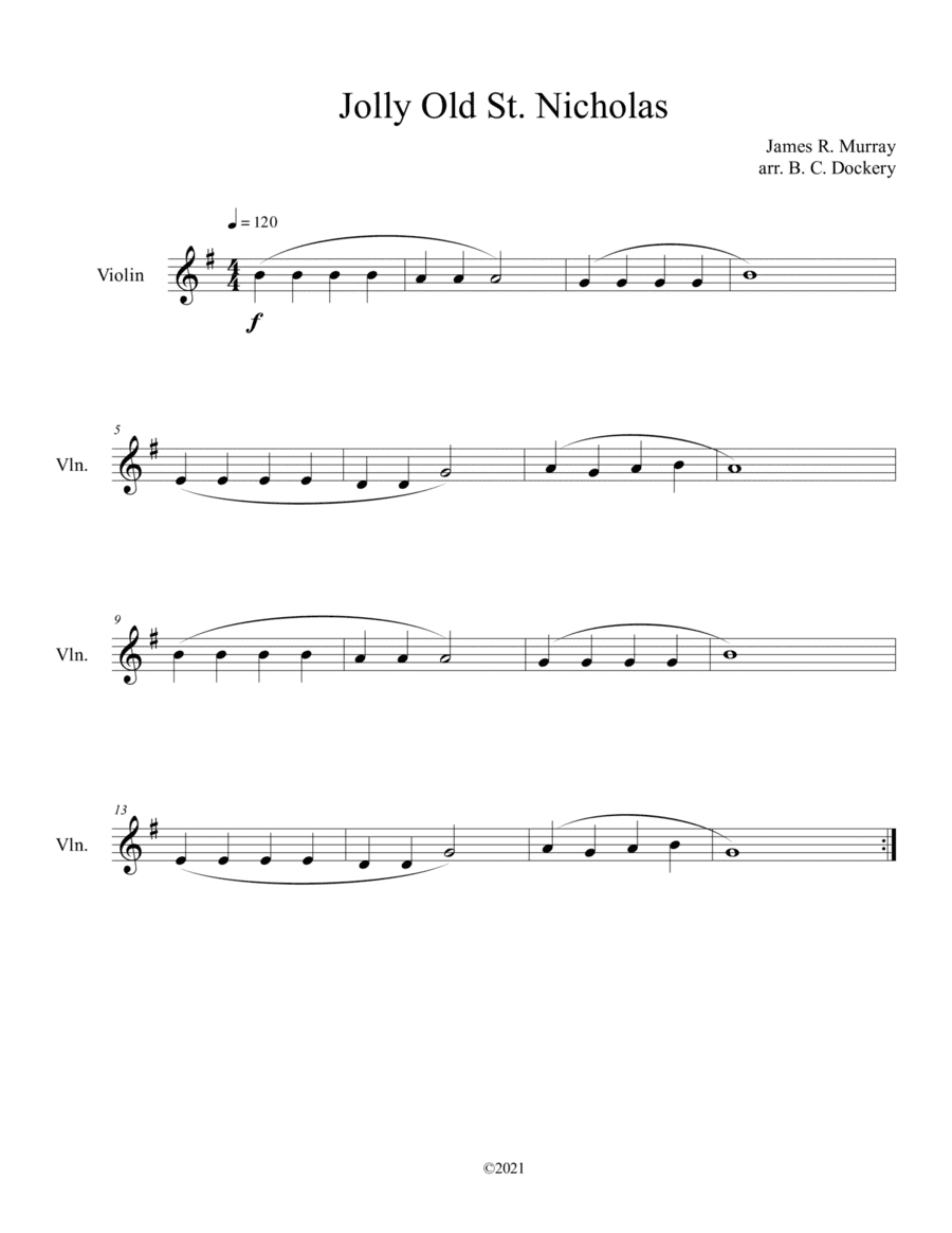 Jolly Old St. Nicholas (Violin Solo) (arr. B. C. Dockery)