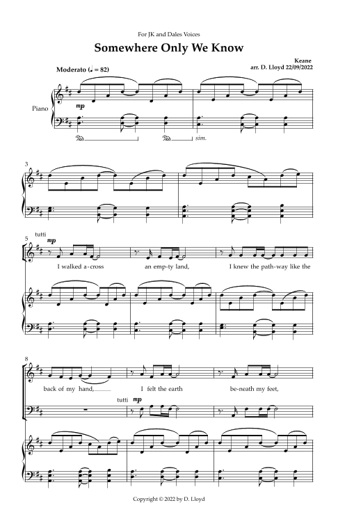 Somewhere Only We Know (arr. Duncan Lloyd)