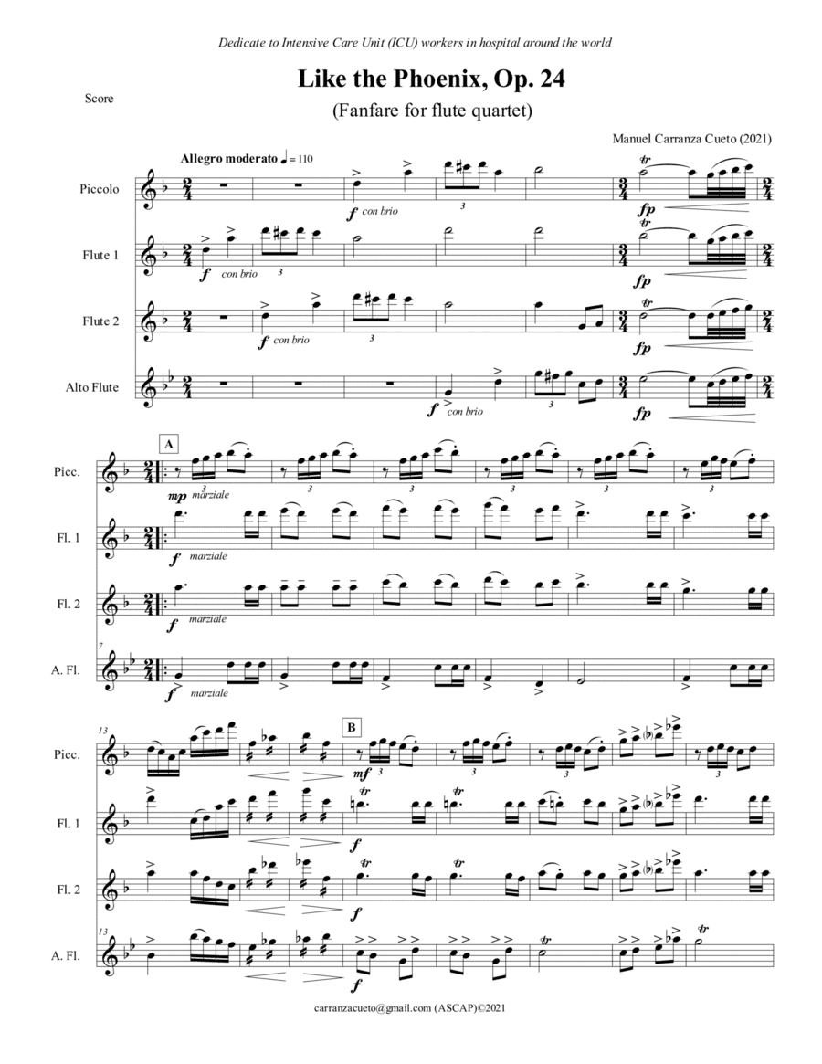 Like the Phoenix, Op  24 (fanfare for flute quartet)