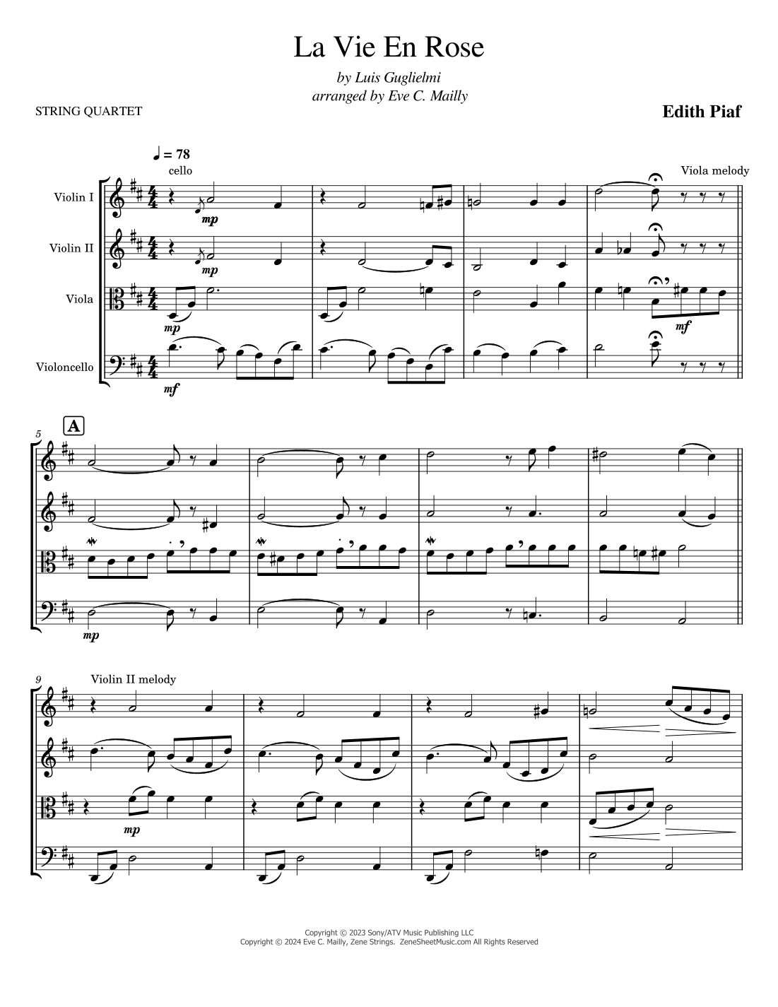 La Vie En Rose (arr. Eve C. Mailly - Zene Strings)