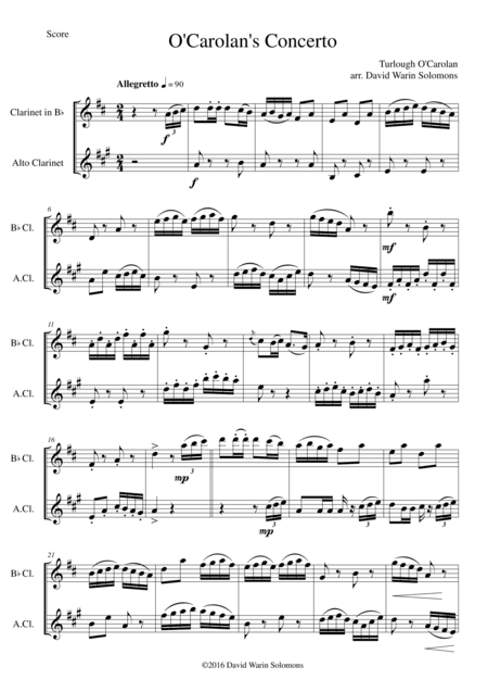O'Carolan's Concerto for clarinet and alto clarinet (arr. David Warin Solomons)