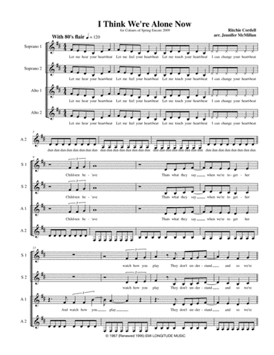 I Think We're Alone Now (arr. Jennifer McMillan)