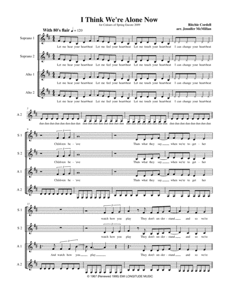 I Think We're Alone Now (arr. Jennifer McMillan)