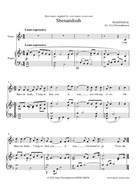 Shenandoah - Voice and Piano - higher (arr. Anne L Christopherson GRSM ARCM)