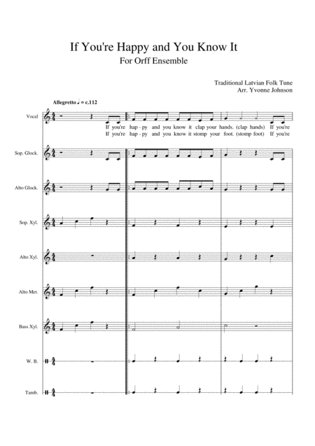 If You're Happy And You Know It - For Orff Ensemble (arr. Yvonne Johnson)
