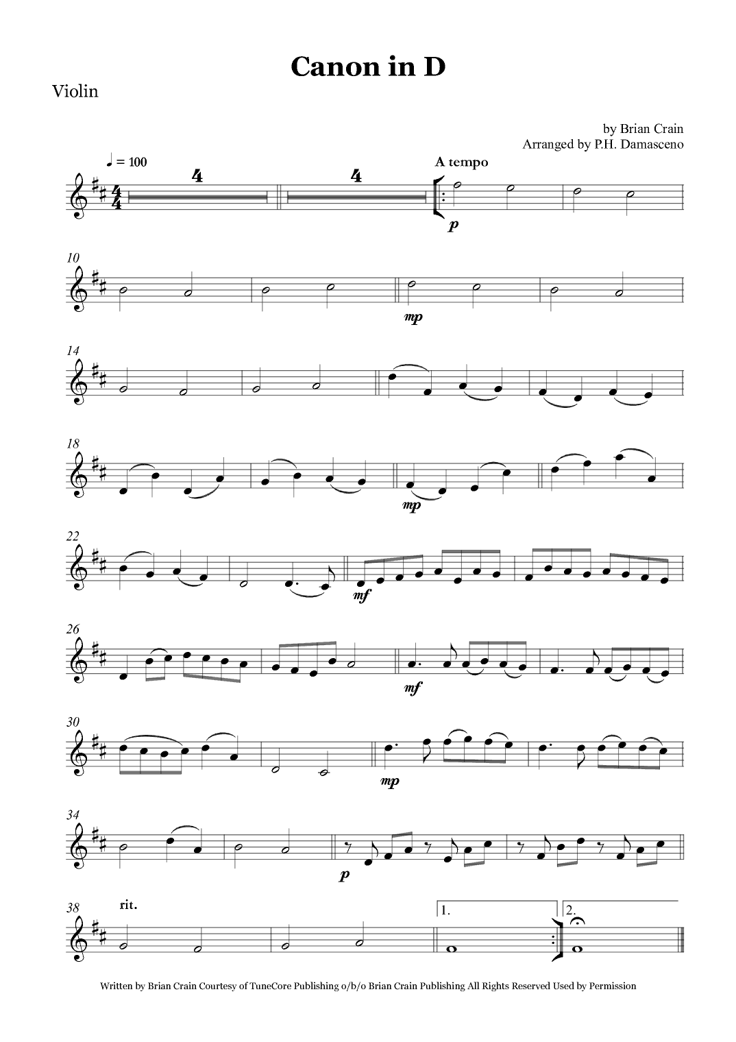 Canon In D (arr. Arranged by P.H. Damasceno)