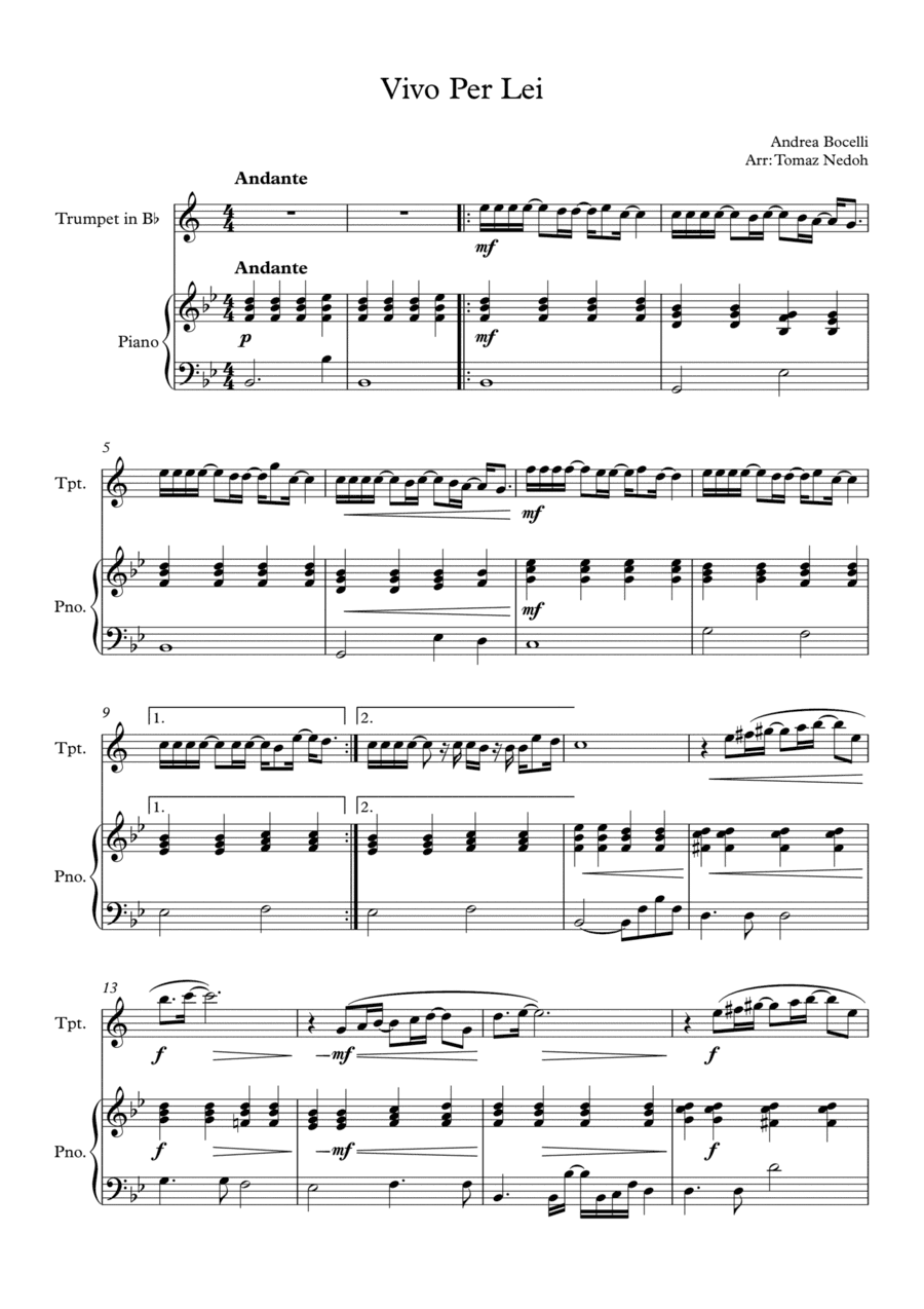 Vivo Per Lei (arr. Tomaz Nedoh)