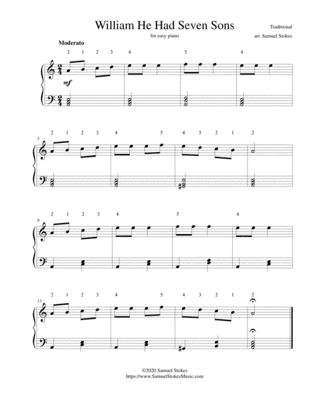 William He Had Seven Sons (Willum He Had Seven Sons) - for easy piano (arr. Samuel Stokes)