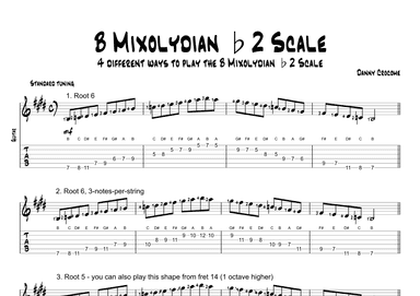 B Mixolydian b2 Scale (4 Ways to Play)