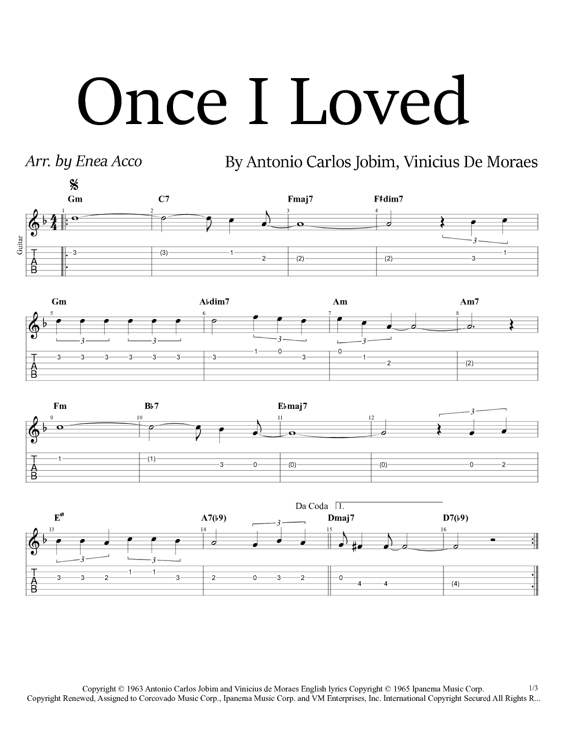 Once I Loved (amor Em Paz) (love In Peace) (arr. Enea Acco)