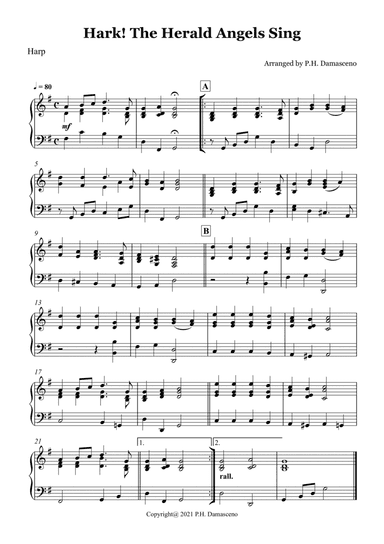 Hark! The Herald Angels Sing -  Harp Solo (arr. P.H. Damasceno)