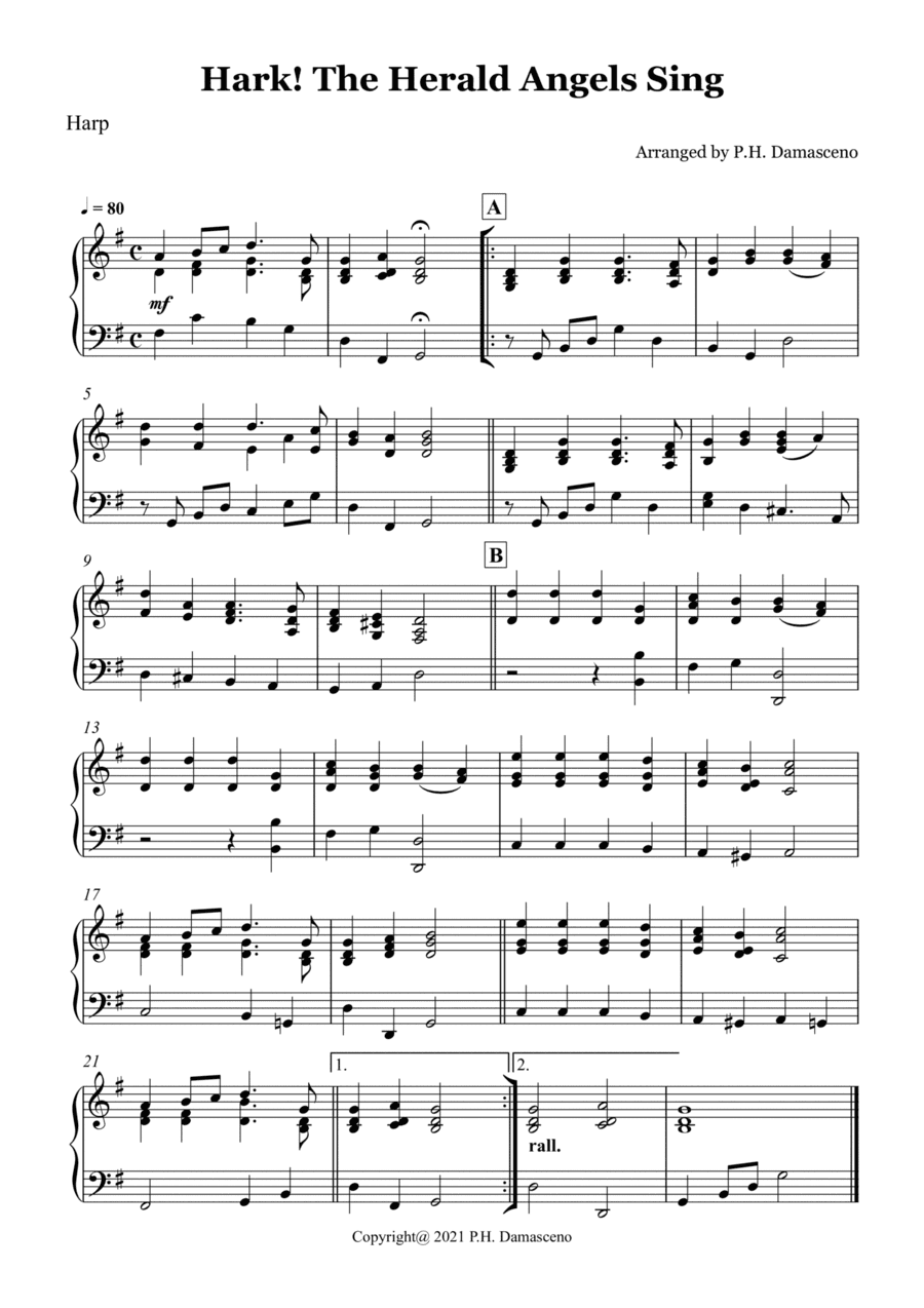 Hark! The Herald Angels Sing -  Harp Solo (arr. P.H. Damasceno)