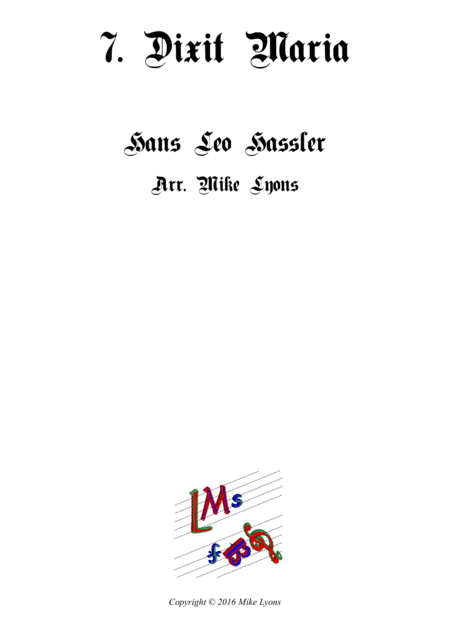 Dixit Maria ad Angelum - Cantiones Sacrae (Brass quartet) (arr. Mike Lyons)