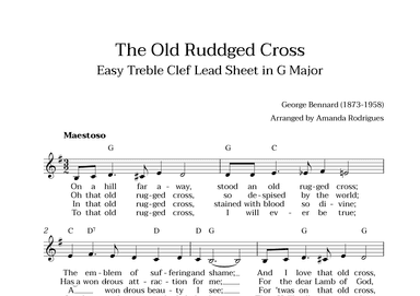 The Old Rugged Cross in G Major - Easy Treble Clef Lead Sheet (arr. Amanda Cerqueira Rodrigues)
