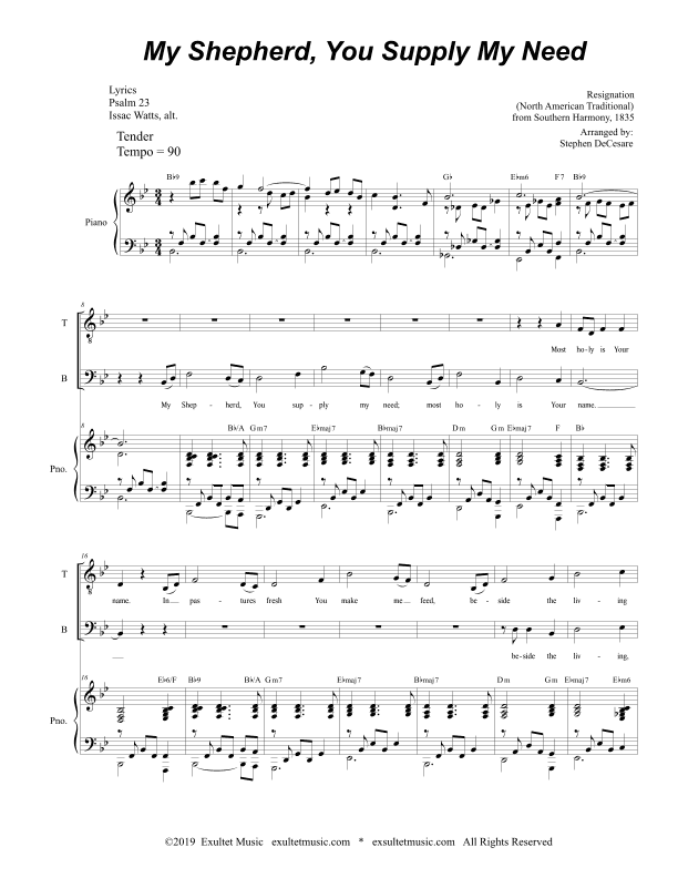 My Shepherd, You Supply My Need (Duet for Tenor and Bass Solo) (arr. Stephen DeCesare)
