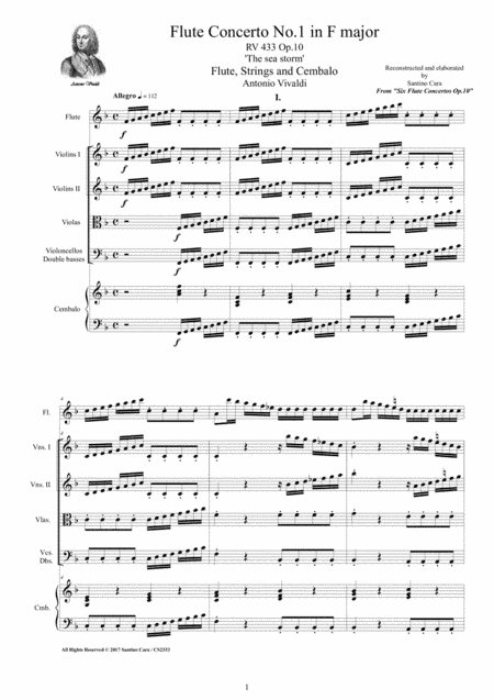 Vivaldi - Flute Concerto No.1 in F major Op.10 RV 433 for Flute, Strings and Cembalo (arr. Santino Cara)