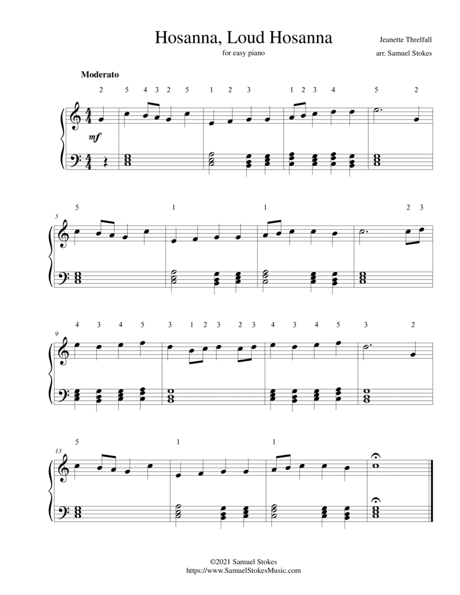 Hosanna, Loud Hosanna - for easy piano (arr. Samuel Stokes)