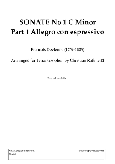 Devienne Sonata No 1 C Minor Part 1 Allegro (Tenorsaxophon) (arr. Christian Roßmeißl)
