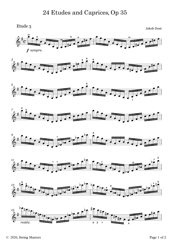 DONT 24 Etudes and Caprices Op35, for Violin No 03 (arr. String Masters)