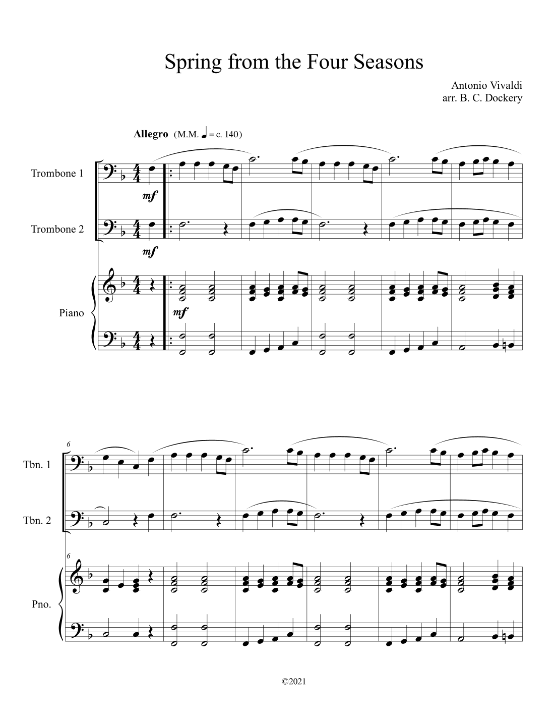 Spring from the Four Seasons (Trombone Duet with Piano Accompaniment) (arr. B. C. Dockery)