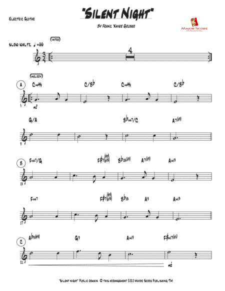 Silent Night - Electric Guitar & Piano (C Major) (arr. MAJOR SCORE PUBLISHING TM.)