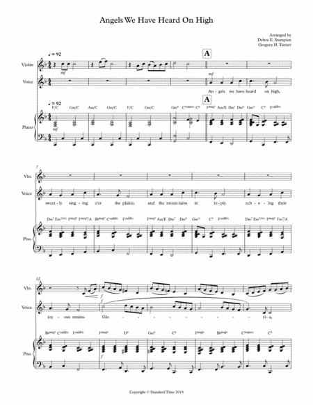 Angels We Have Heard On High for Vocal Solo with Violin and Piano Accompaniment (arr. Debra E. Stempien, Gregory H. Turner)