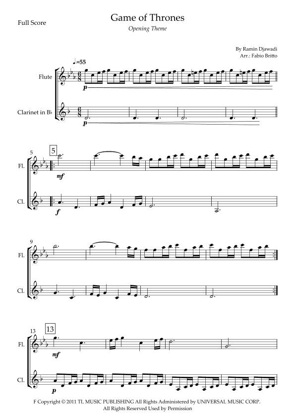 Game Of Thrones (arr. Fabio Britto)