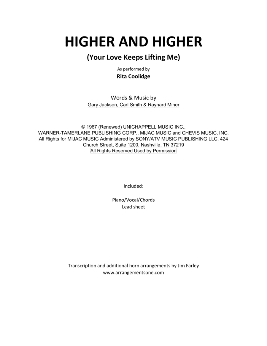 (your Love Has Lifted Me) Higher And Higher (arr. Jim Farley www.arrangementsone.com)