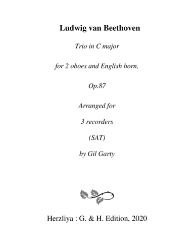 Trio, 2 oboes, English horn, Op.87 (arrangement for 3 recorders) (arr. Gil Garty)