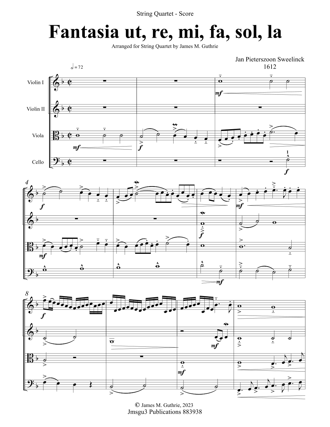 Sweelinck: Fantasia Ut, re, mi, fa, sol, la for String Quartet (arr. James M. Guthrie)