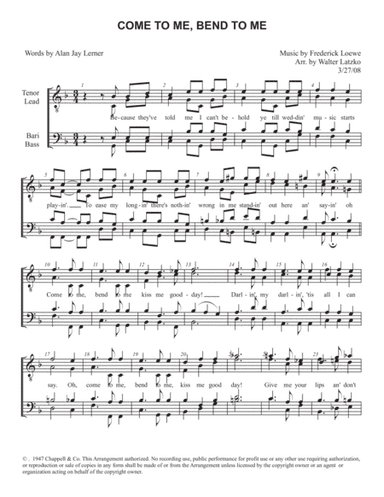 Come To Me, Bend To Me (arr. Walter Latzko)