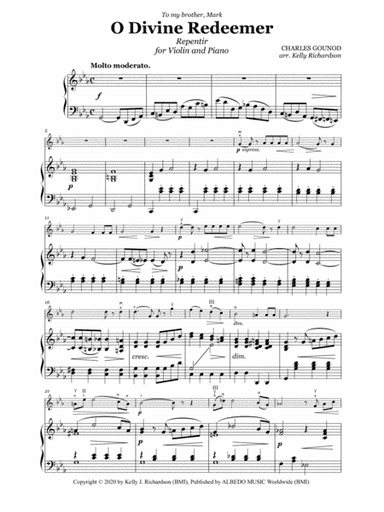 O Divine Redeemer for Violin and Piano (arr. Kelly Joe Richardson)