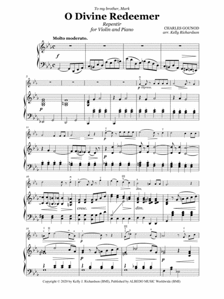 O Divine Redeemer for Violin and Piano (arr. Kelly Joe Richardson)