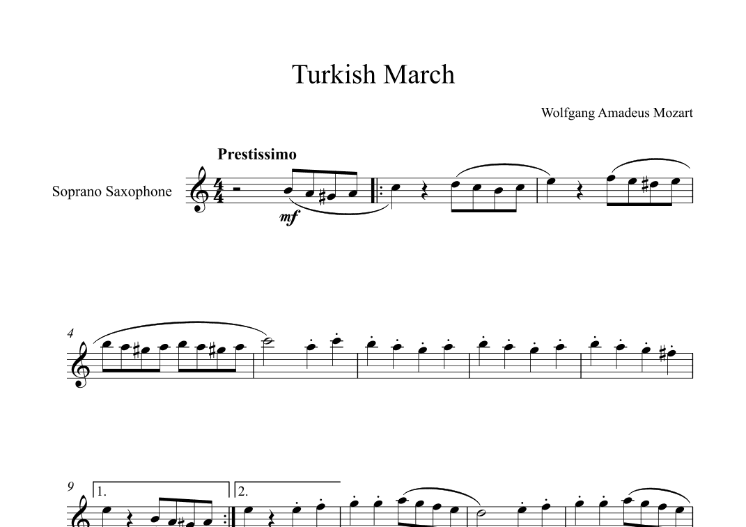 Turkish March - Wolfgang Amadeus Mozart (Soprano Sax) (arr. Digital Book Music)