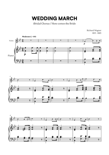 Richard Wagner - Wedding March (Here comes the Bride) (for Violin and Piano) (arr. Cadenza Editions)