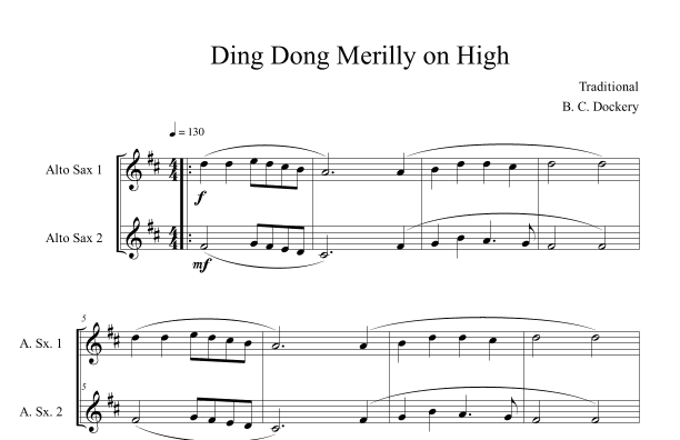 Ding Dong Merrily on High (Alto Sax Duet) (arr. B. C. Dockery)
