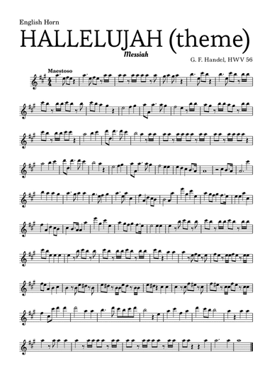 Aleluia (HALLELUJAH), of the Messiah - for English Horn and accompaniment (arr. Leyandder Trustworthy)