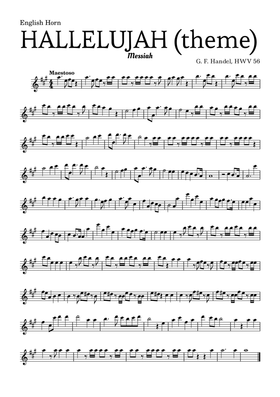 Aleluia (HALLELUJAH), of the Messiah - for English Horn and accompaniment (arr. Leyandder Trustworthy)