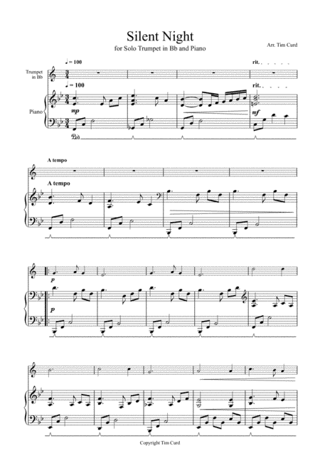 Silent Night for Solo Trumpet in Bb and Piano (arr. Tim Curd)