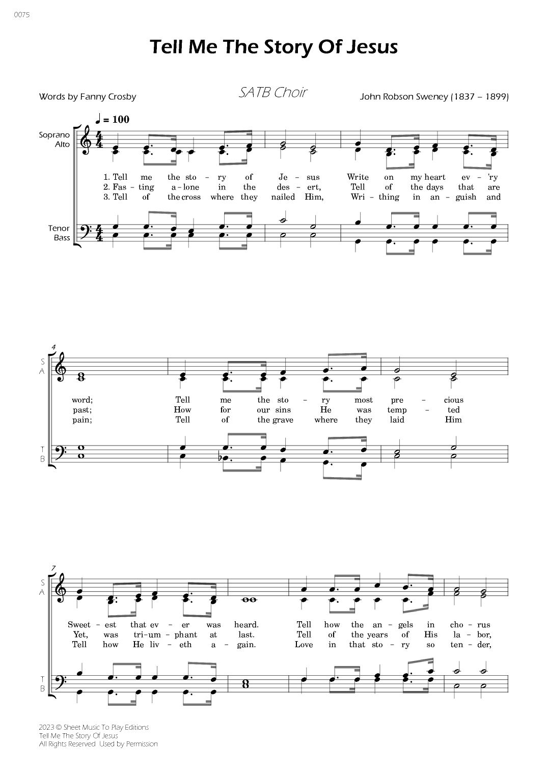 Tell Me The Story Of Jesus - SATB Choir (arr. César Madeira)