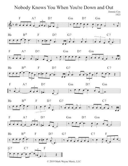 Nobody Knows You When You're Down and Out (arr. Mark W. Huxhold)