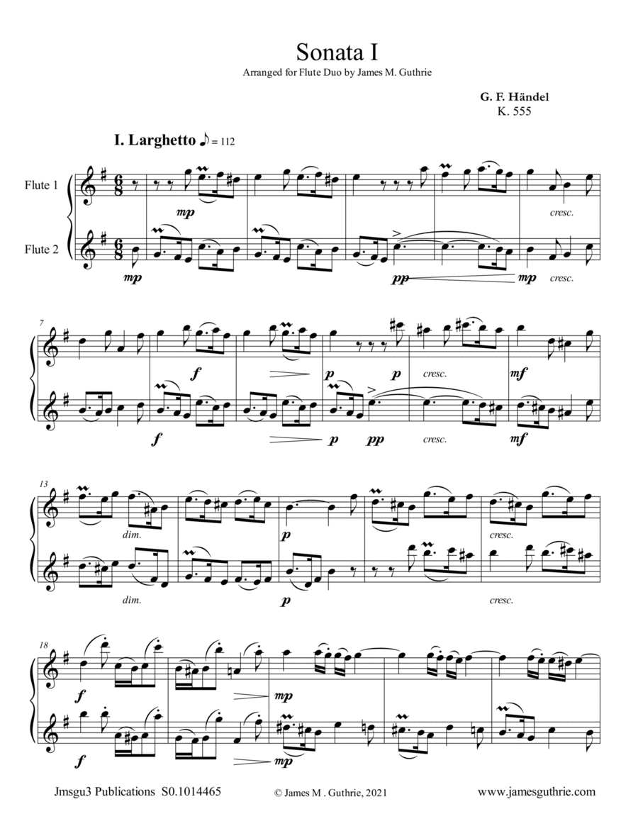 Handel: Six Sonatas Complete for Flute Duo (arr. James M. Guthrie)