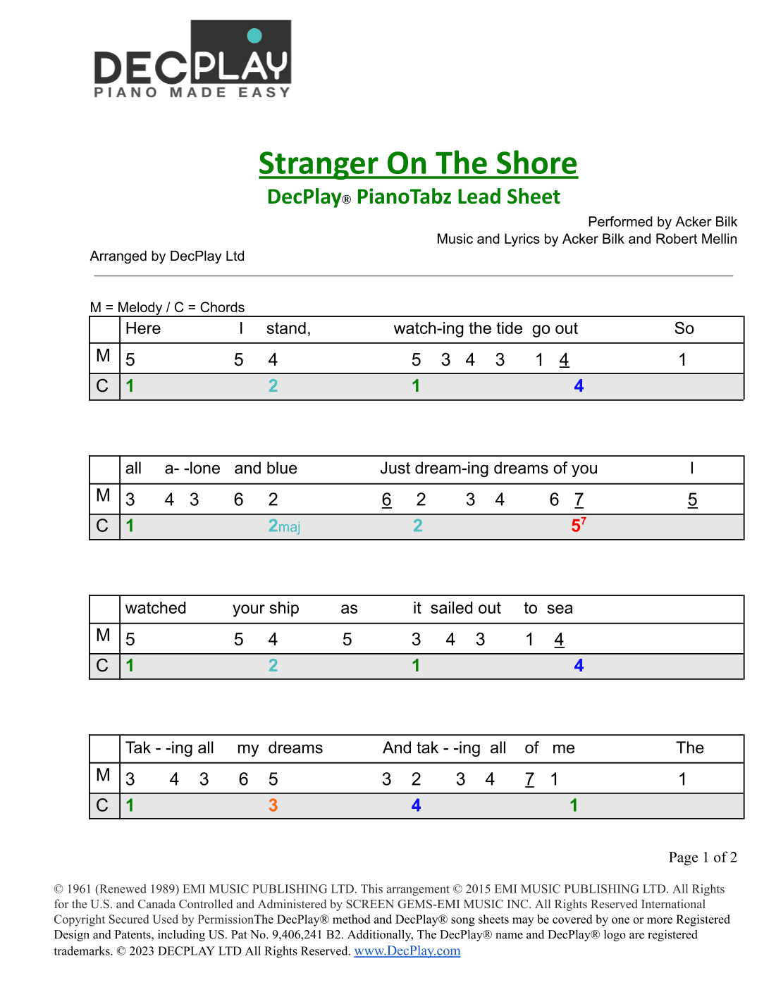 Stranger On The Shore (arr. DecPlay Ltd)