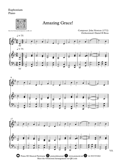 Amazing Grace How Sweet the sound - Easy Euphonium and Piano (arr. Daniel H Rosa)
