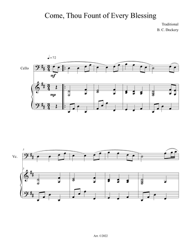 Come, Thou Fount of Every Blessing (Cello Solo with Piano Accompaniment) (arr. B. C. Dockery)