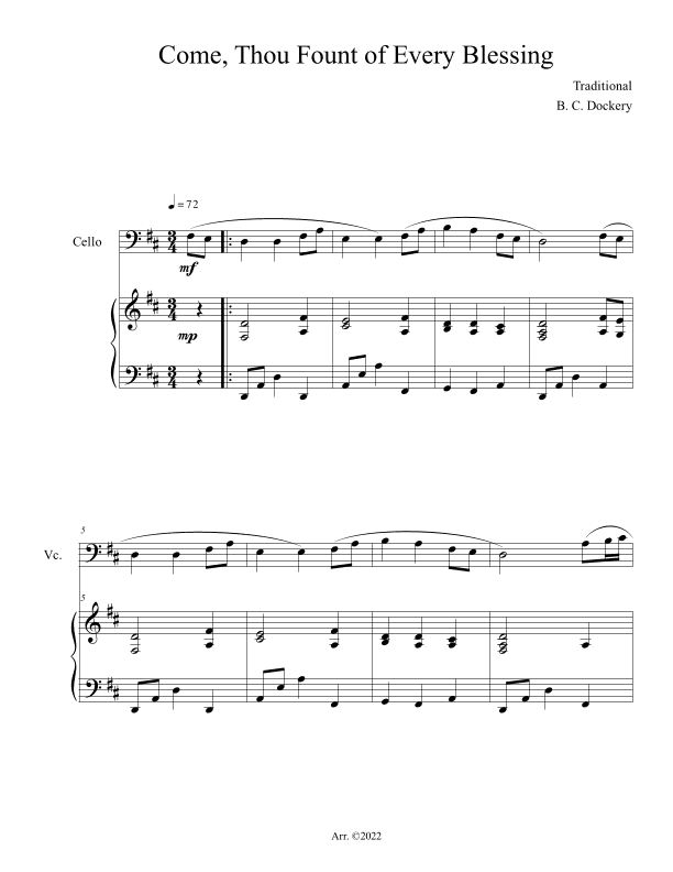 Come, Thou Fount of Every Blessing (Cello Solo with Piano Accompaniment) (arr. B. C. Dockery)