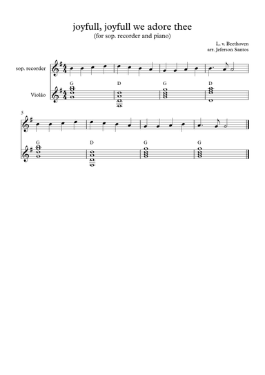 joyfull joyful, we adore thee for sop. recorder and guitar (arr. Jeferson Santos da Silva)