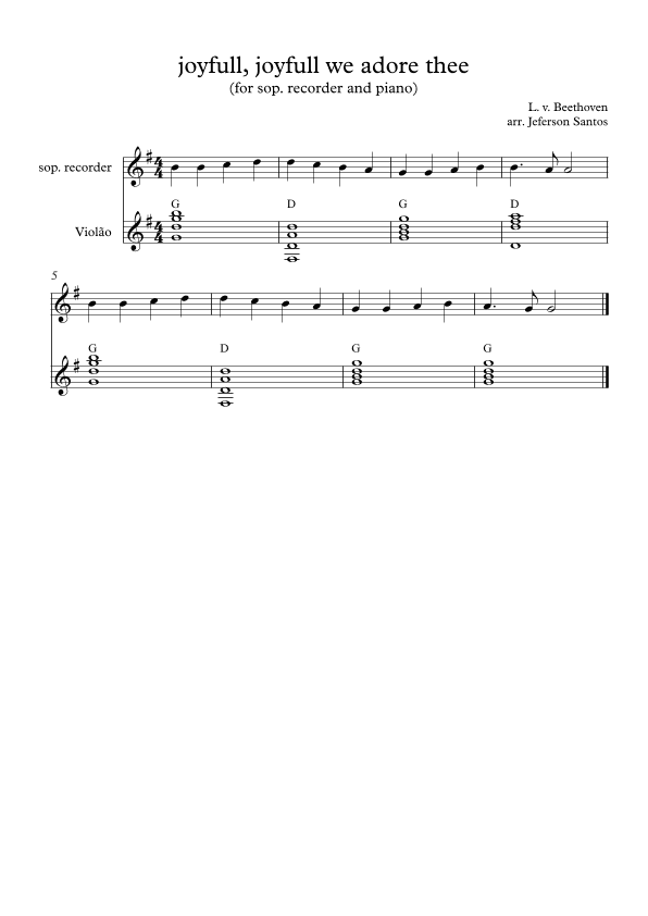 joyfull joyful, we adore thee for sop. recorder and guitar (arr. Jeferson Santos da Silva)