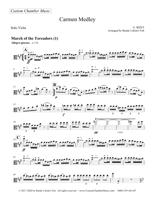 Bizet Carmen Medley (solo viola) (arr. Randy Calistri-Yeh)