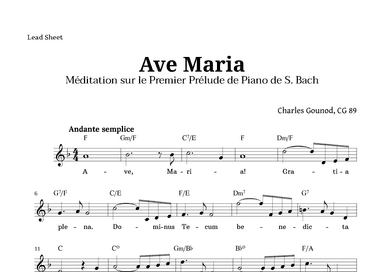 Ave Maria by Gounod Lead Sheet (arr. Langanho)